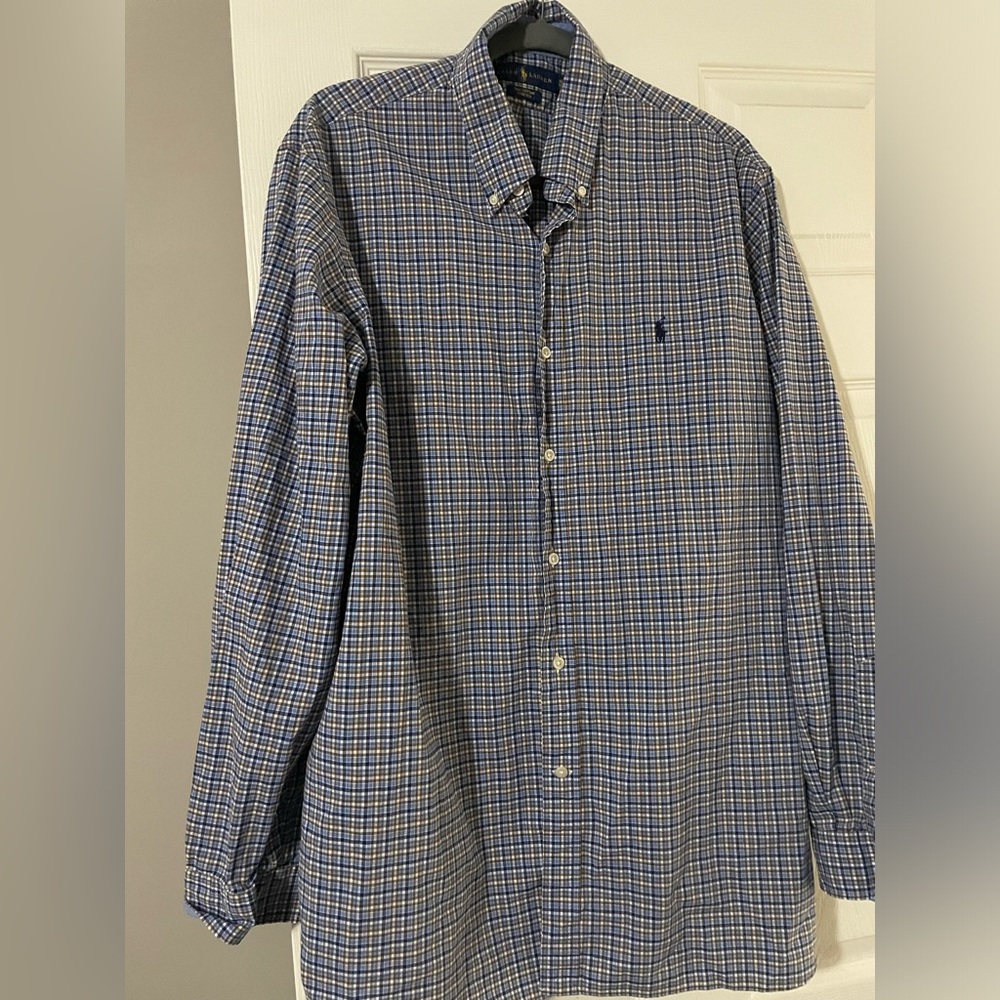 Men’s Ralph Lauren Long Sleeve Button up XL Blue/Brown